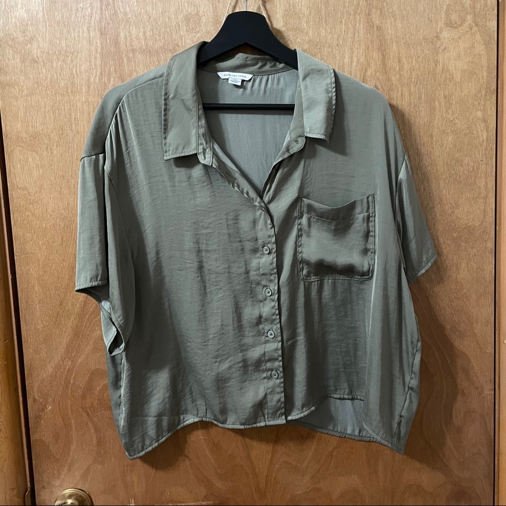 Satin American Eagle Cropped Button down